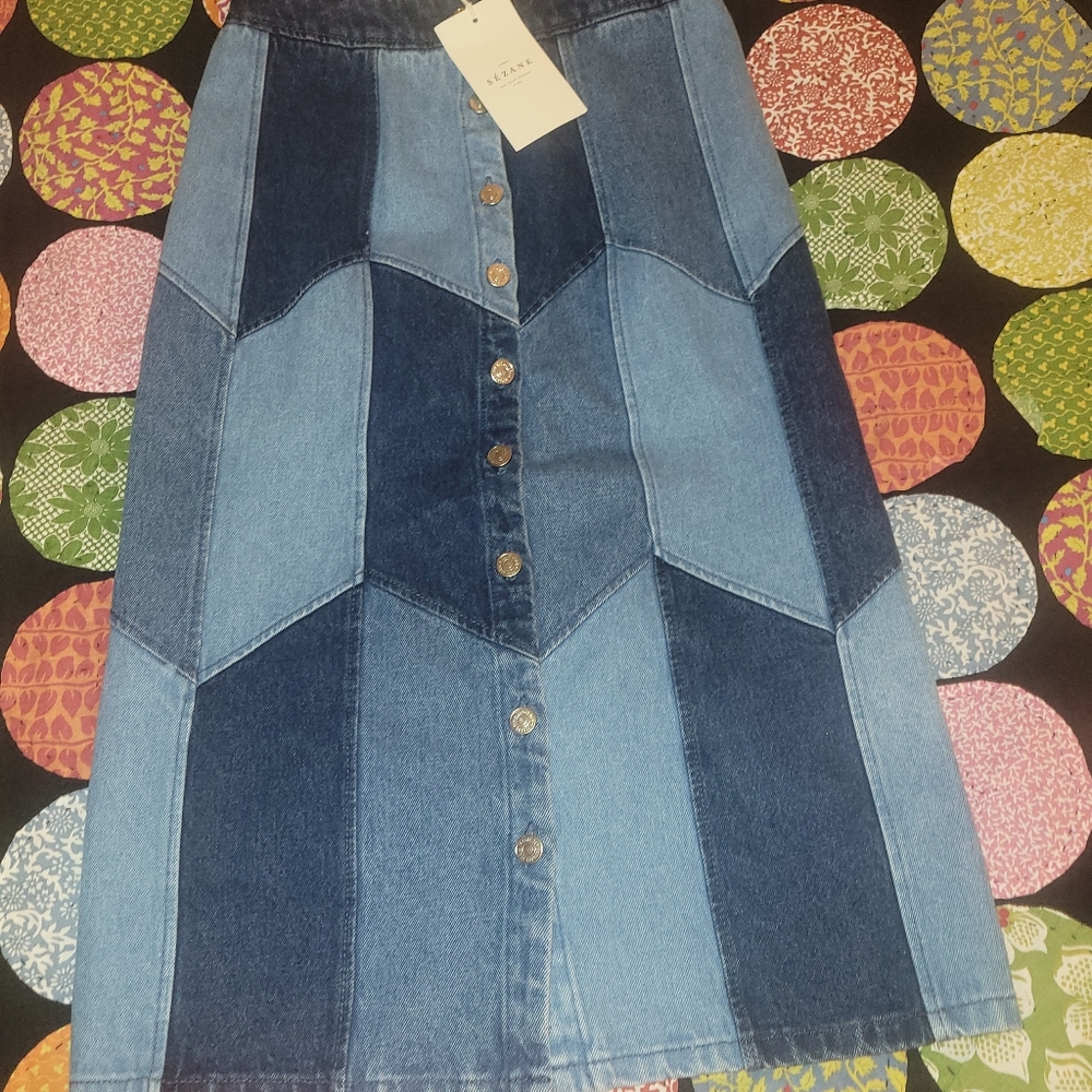 Sezane Blue Alexane Patchwork Denim Skirt Size Us 6 NWT